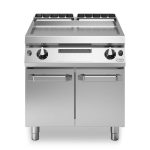 Εστία-πλατό αερίου 14kW διπλή λεία επιφ. χρωμίου σε βάση με 2 πόρτες R70/80FTG/CL/P ROC700