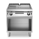 Εστία-πλατό αερίου 21kW διπλή 1/3 ραβδωτή 2/3 λεία επιφ. χρωμίου με ανοικτή βάση R90/80FTG/CLR/A ROC900