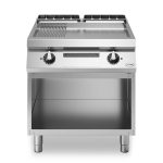 Εστία-πλατό ηλεκτρ. 15kW διπλή 1/3 ραβδωτή 2/3 λεία επιφ. χρωμίου με ανοικτή βάση R90/80FTE/CLR/A ROC900