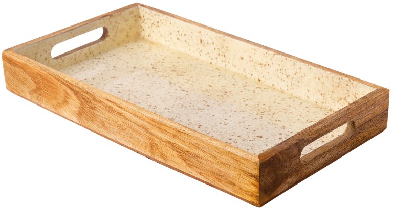 ΞΥΛΙΝΟ ΠΛΑΤΩ ΣΕΡΒΙΡΙΣΜΑΤΟΣ 40Χ22Χ5 ΛΕΥΚΟ ΜΕ ΧΕΡΟΥΛΙΑ ΚΑΙ ΧΡΥΣΑ SPOTS