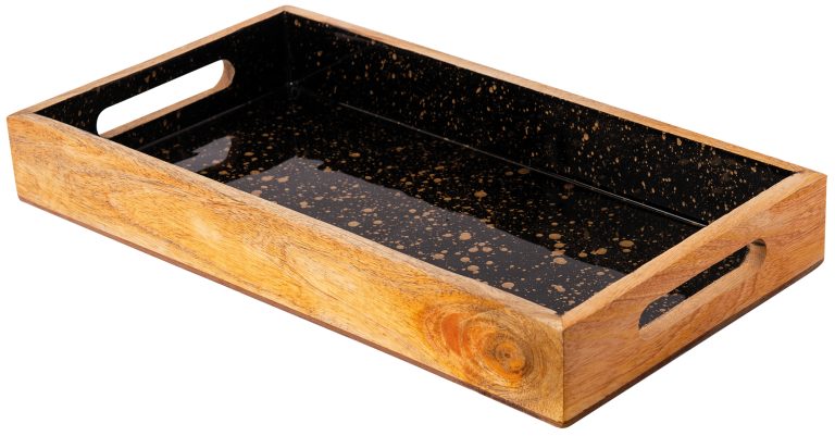 ΞΥΛΙΝΟ ΠΛΑΤΩ ΣΕΡΒΙΡΙΣΜΑΤΟΣ 40Χ22Χ5 ΜΑΥΡΟ ΜΕ ΧΕΡΟΥΛΙΑ ΚΑΙ ΧΡΥΣΑ SPOTS