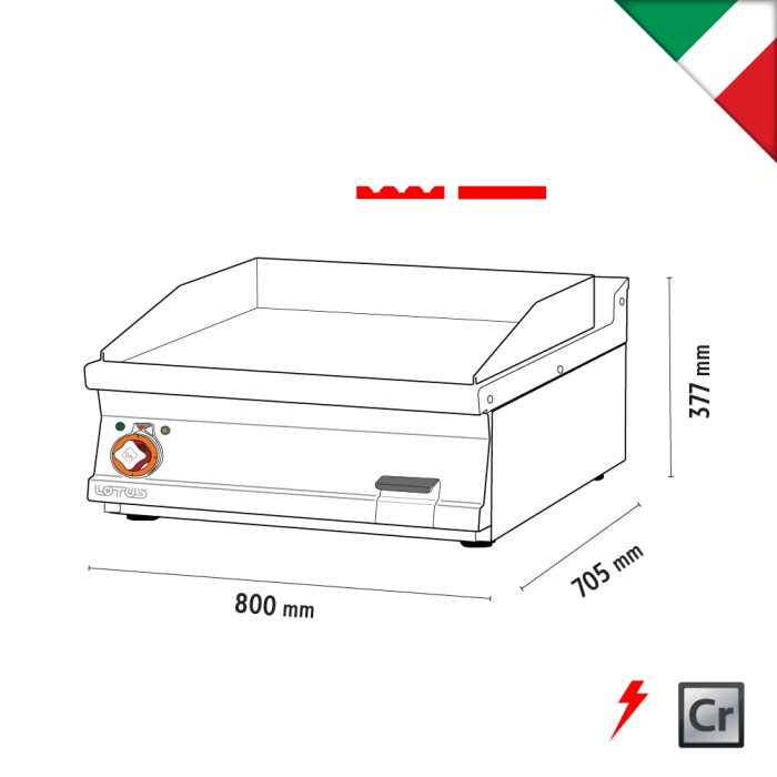 Πλατώ ηλεκτρικό διπλό 1/2 λείο & 1/2 ραβδωτό Superchrom - Image 3