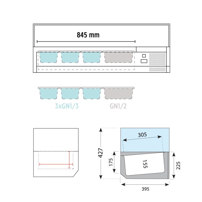 Βιτρίνα Set up μήκους 1200 mm για GN - Image 4